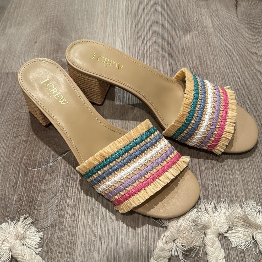 New In Box J Crew Factory Rainbow Raffia Woven Mule Sandals - Picture 2 of 5